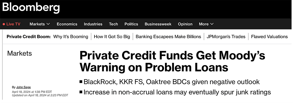 bloomberg article private credit funds get moodys warning
